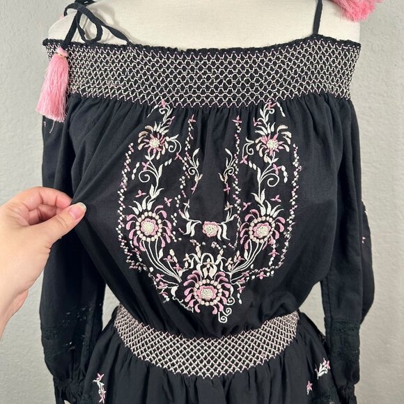 LoveShackFancy Black Pink Smocked Embroidered Dress - Picture 5 of 15